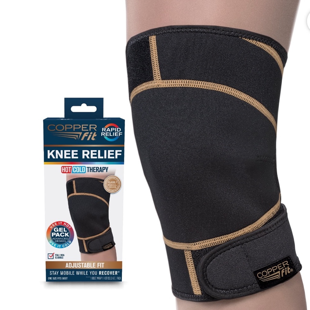 Copper Fit® RAPID RELIEF Knee Wrap | Adjustable | Hot & Cold Therapy Gel Pack